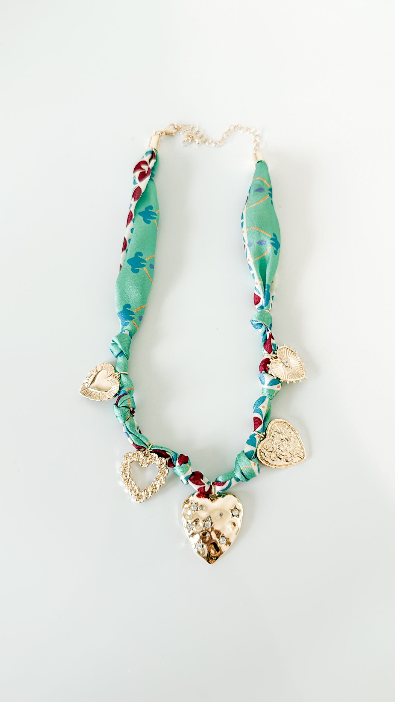 Green Gold Heart Scarf Necklace