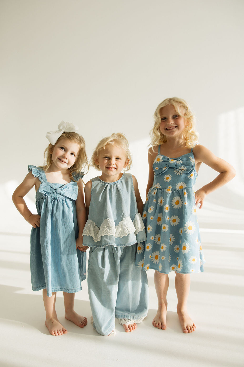 Denim Flutter Bow Woven Dress