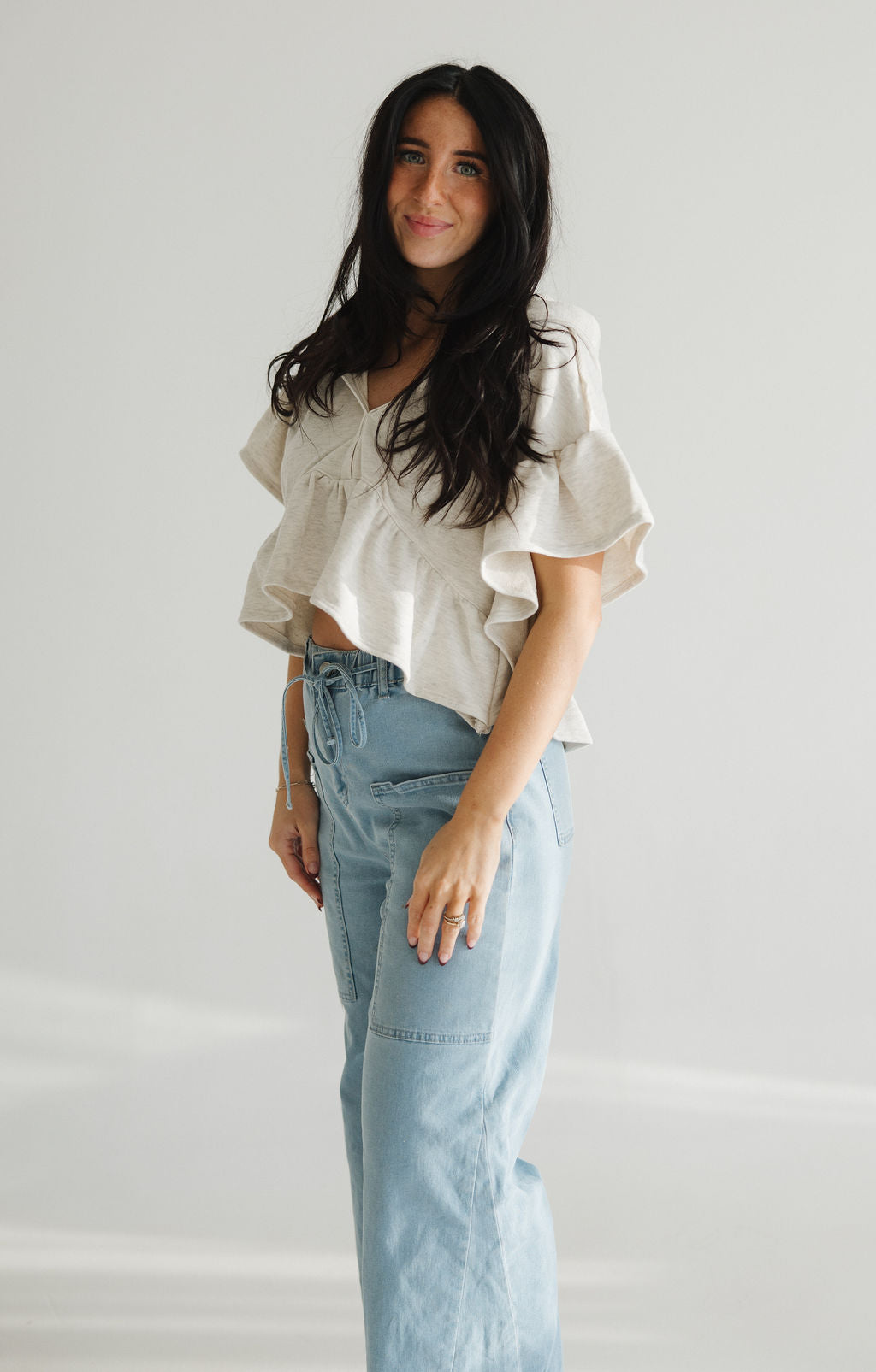 On The Go short sleeve ruffled hoodie