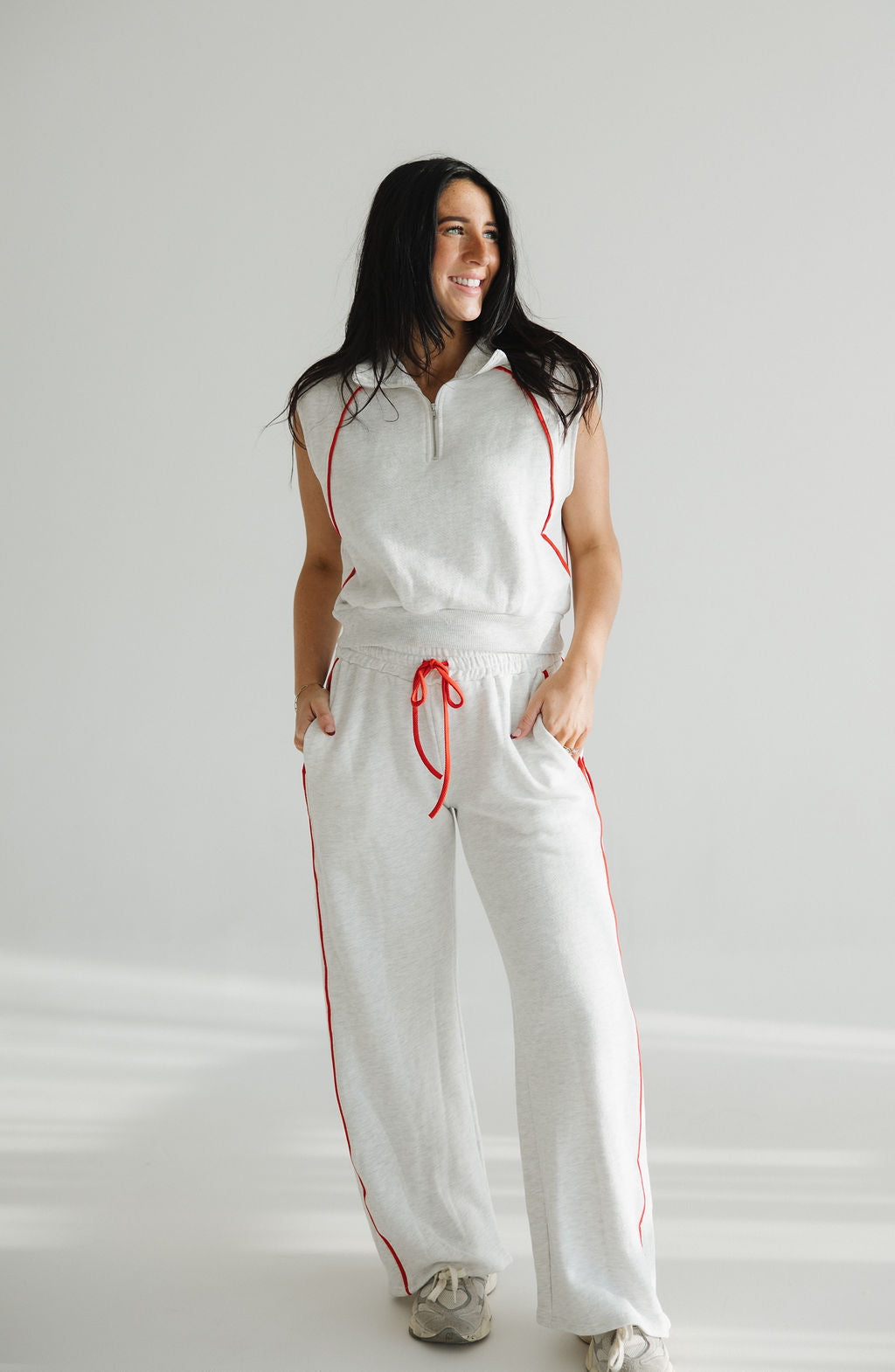 On The Track Pant Set | Ash/Red