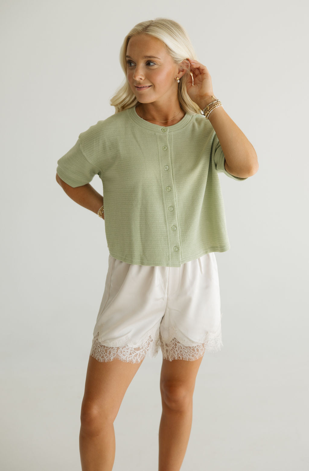 Satin Lace Trim Shorts | Champagne