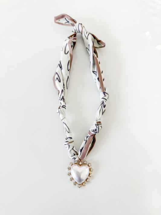 White Pearl Heart Scarf Necklace