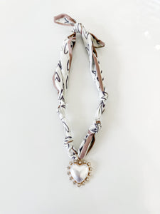 White Pearl Heart Scarf Necklace