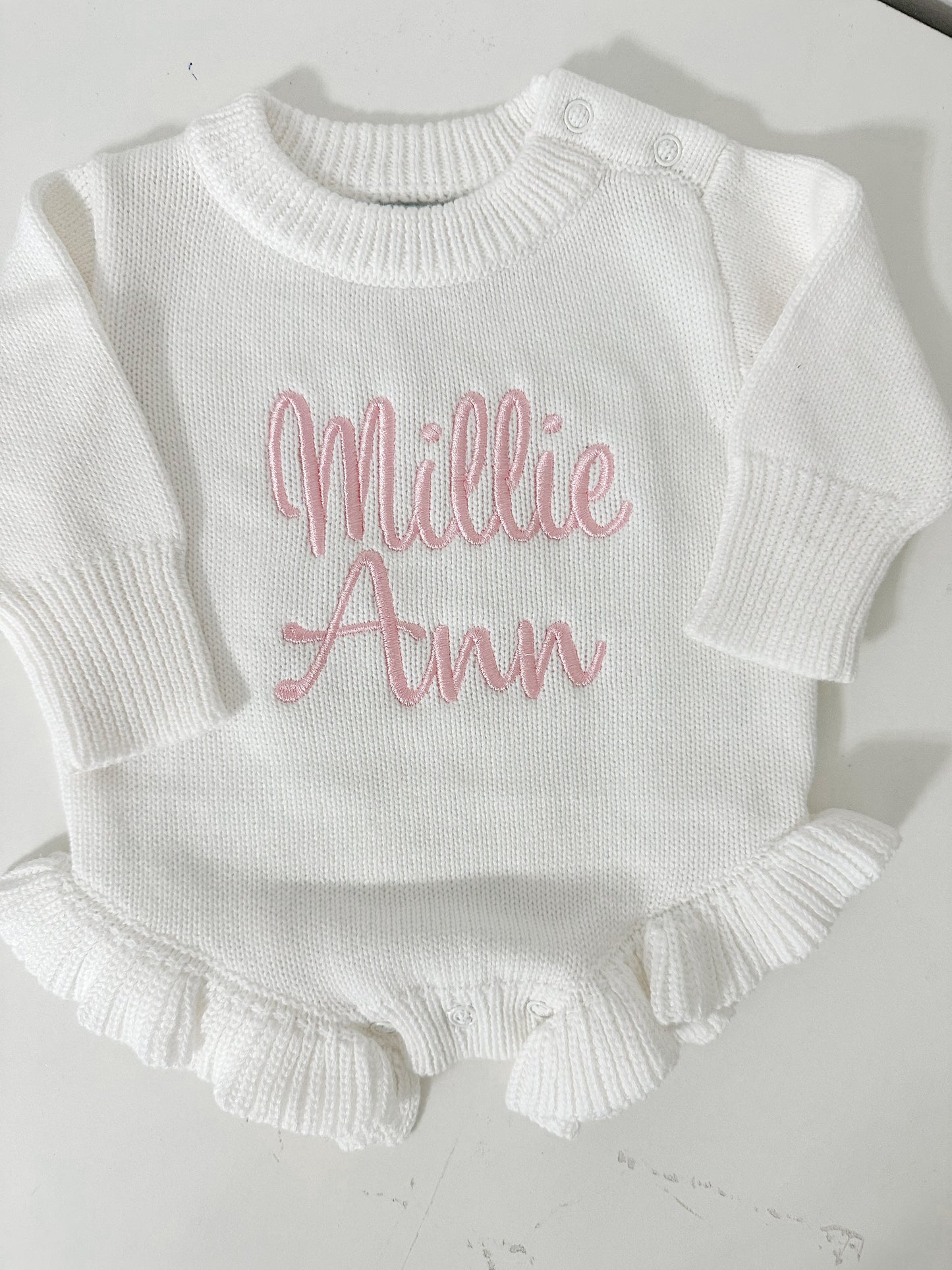 Ruffle Knit Romper | White