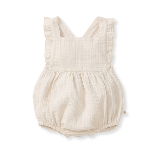 Check Gauze Girl Romper | Oatmeal