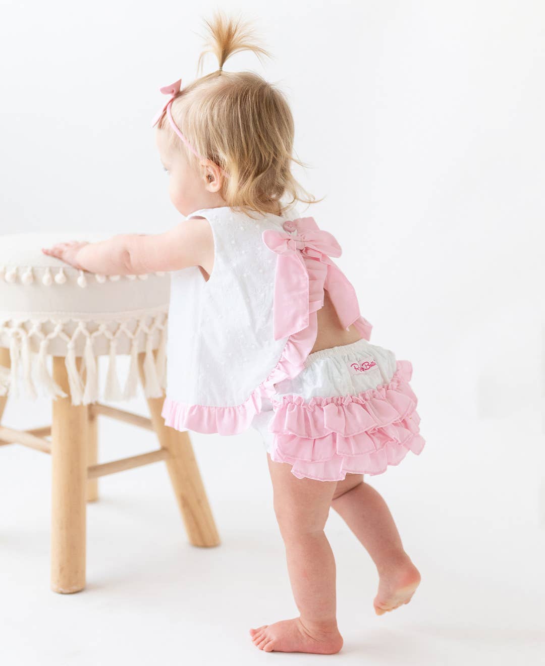 Ruffle Swiss Dot Bloomer Set | White
