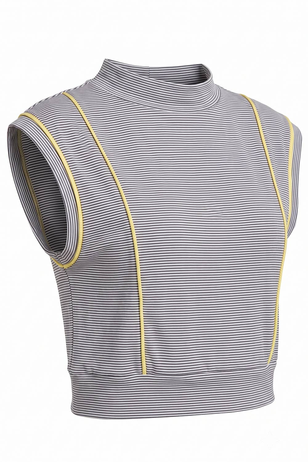 T2976A | High-Neck Striped Cap-Sleeve Top: Navy/Yellow / S-M-L (2-2-2)