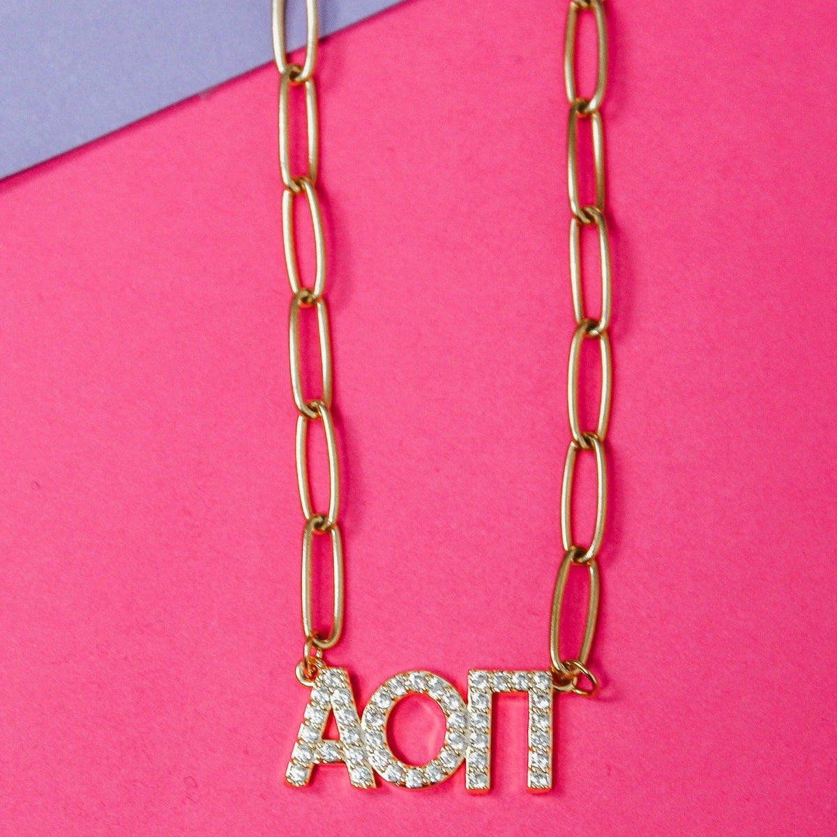 Rhinestone Sorority Necklace: ALPHA OMICRON PI
