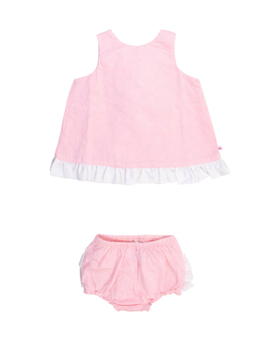 Ruffle Swiss Dot Bloomer Set | Pink