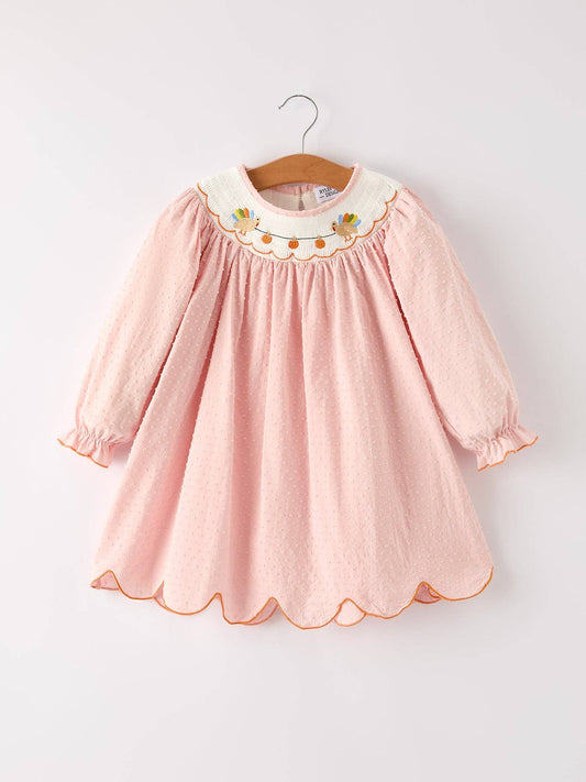 Fall Chicken Smock Embroidered Dress