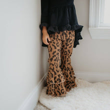 Load image into Gallery viewer, Leopard Double Denim Ruffle Pant
