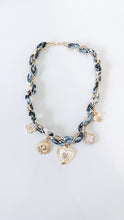 Load image into Gallery viewer, Black&amp;Blue Gold Heart Scarf Necklace
