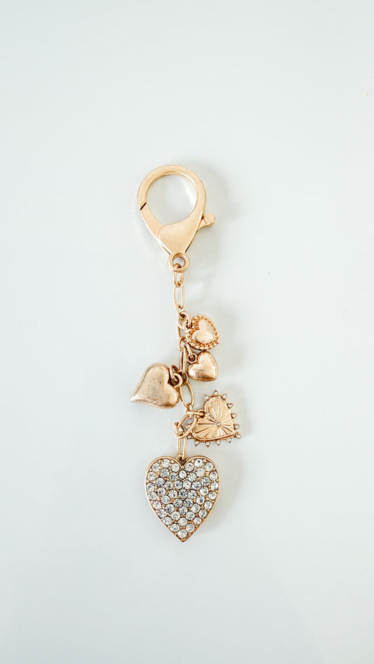 Gold Rhinestone Heart Bag Charm
