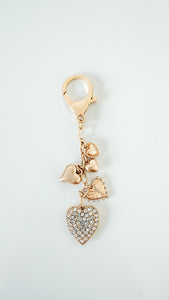 Gold Rhinestone Heart Bag Charm