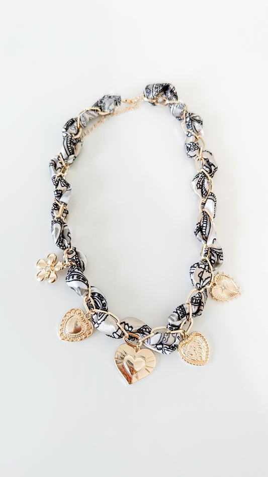 Tan&Black Gold Heart Scarf Necklace