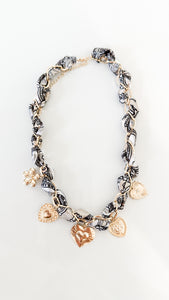 Tan&Black Gold Heart Scarf Necklace