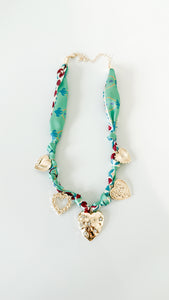 Green Gold Heart Scarf Necklace