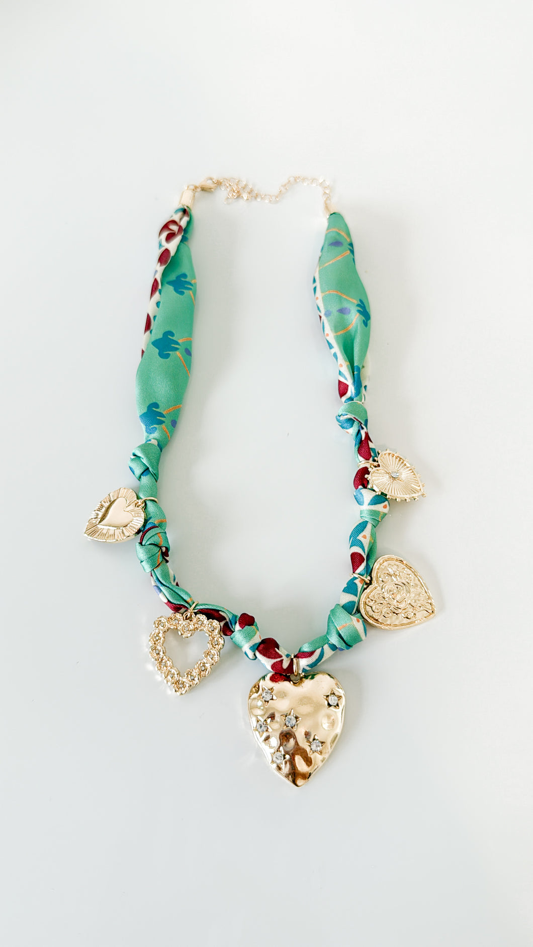 Green Gold Heart Scarf Necklace