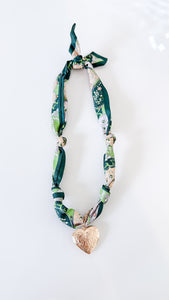 Black&Green Gold Locket Heart Scarf Necklace