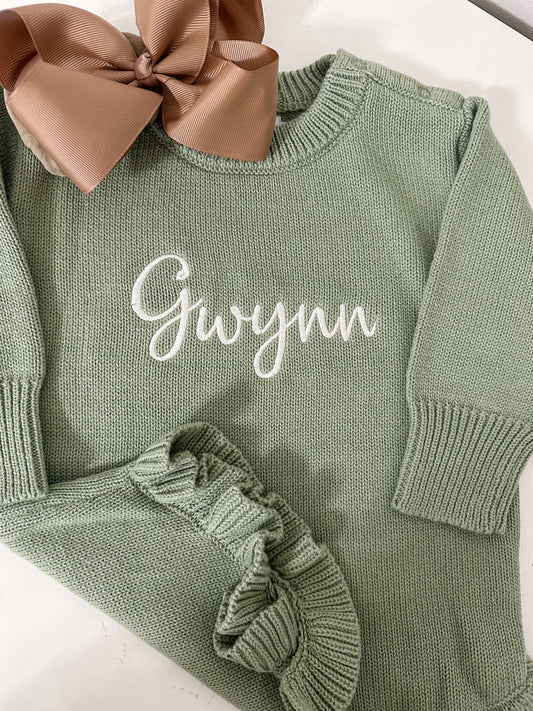 Ruffle Knit Romper | Green