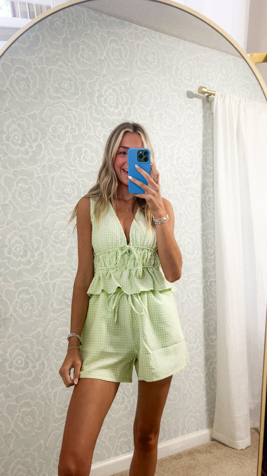 Spring Picnic Shorts-Lime