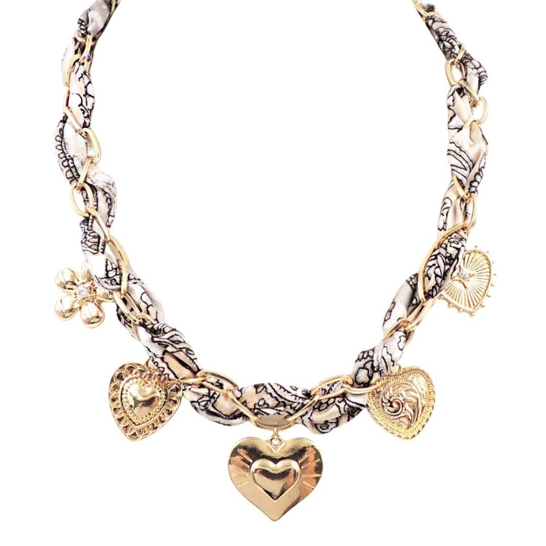 Tan&Black Gold Heart Scarf Necklace
