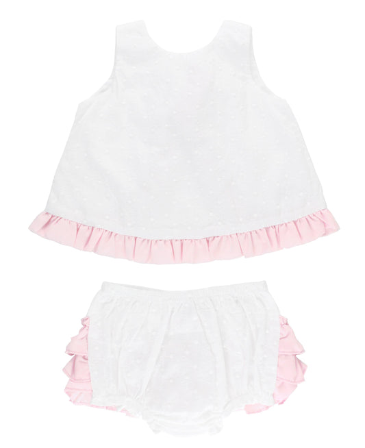 Ruffle Swiss Dot Bloomer Set | White