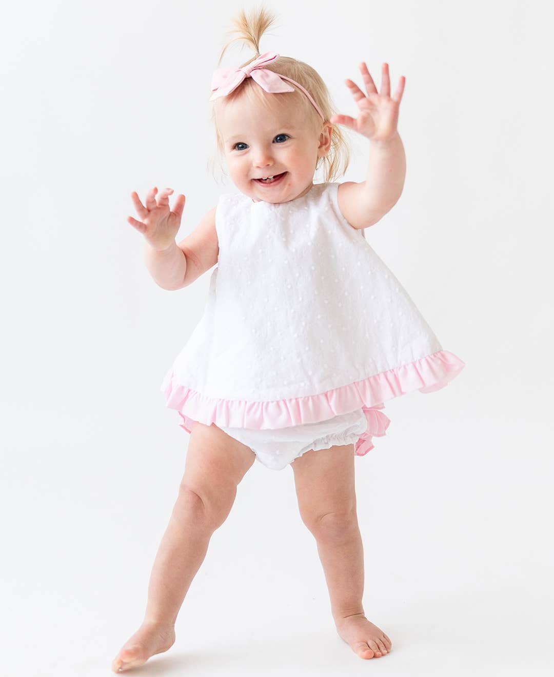 Ruffle Swiss Dot Bloomer Set | White