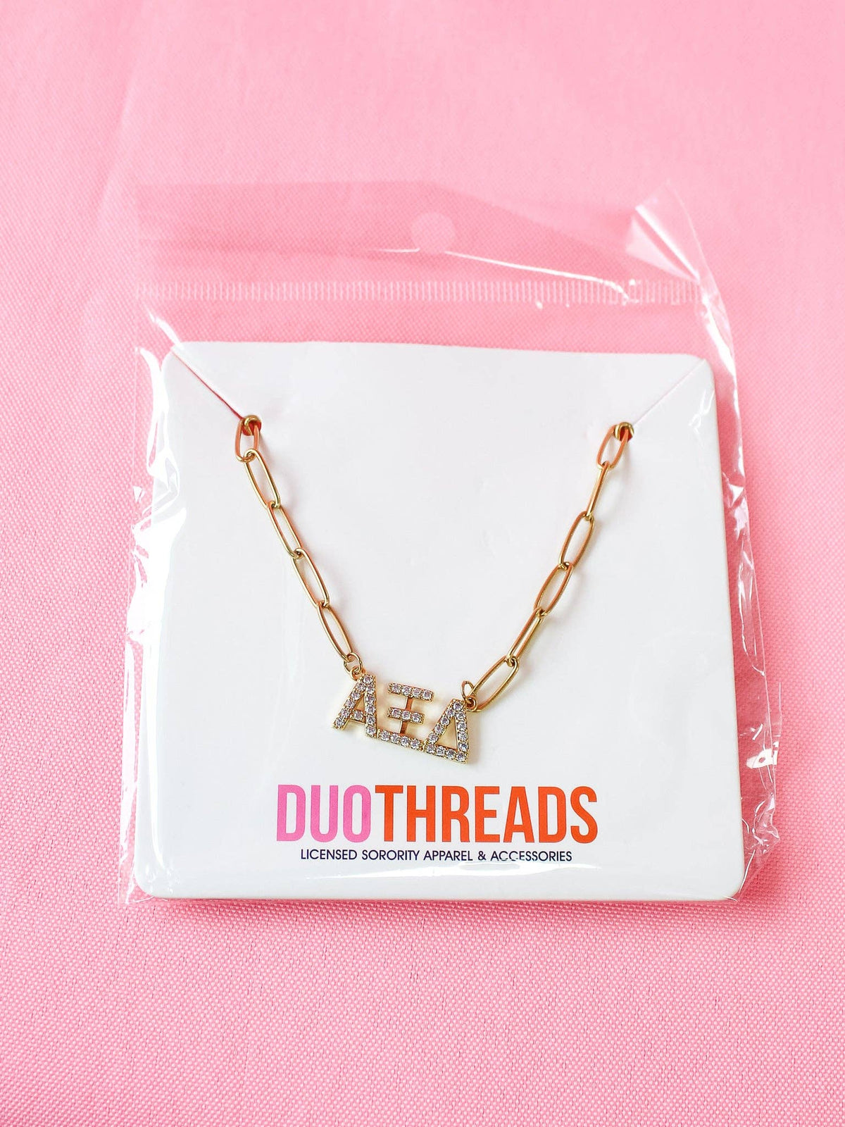 Rhinestone Sorority Necklace: ALPHA OMICRON PI