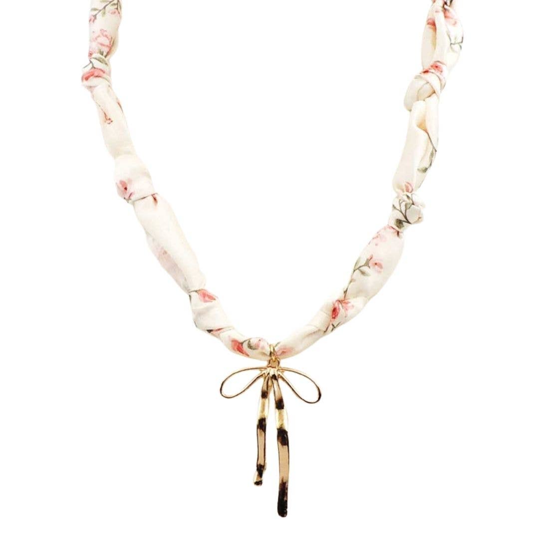 Floral Gold Bow Scarf Necklace
