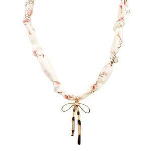 Floral Gold Bow Scarf Necklace