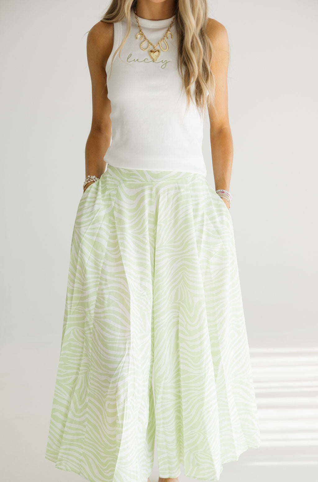 Zebra Wide Leg Pant | Lime