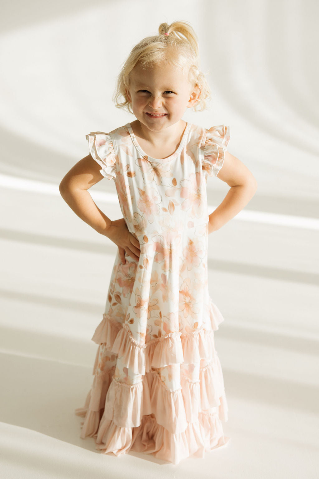 Floral Flutter Sleeve Dress | Blush