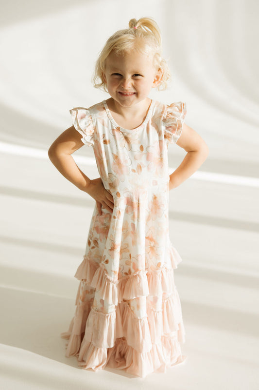 Floral Flutter Sleeve Dress | Blush