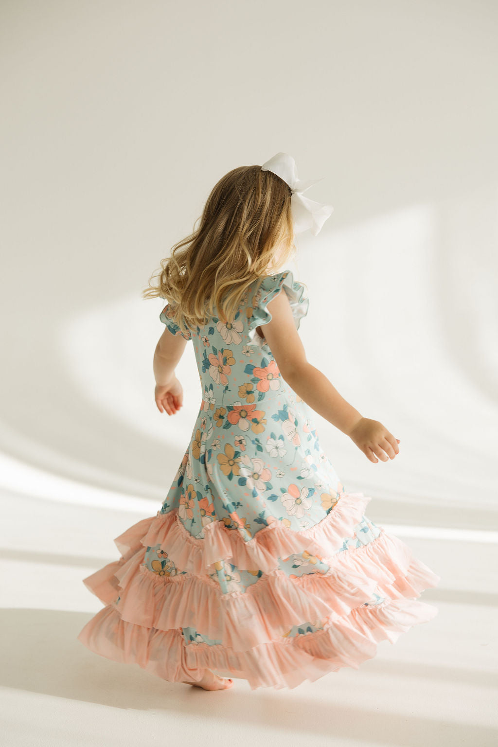 Bella Pastel Floral Flutter Sleeve Dress | Mint