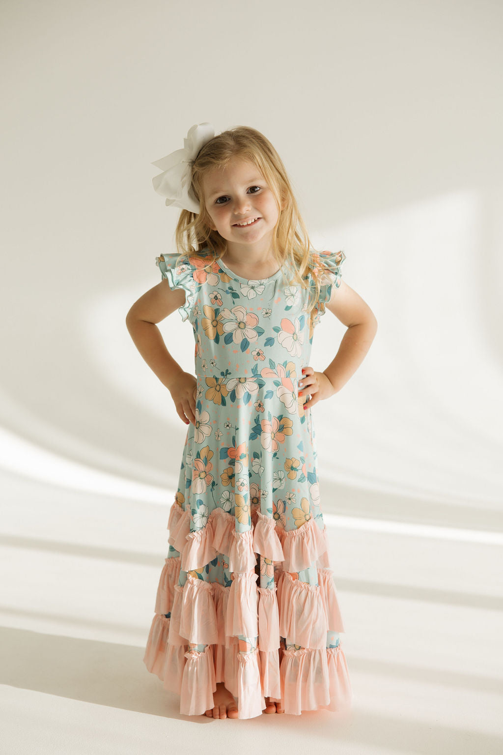 Bella Pastel Floral Flutter Sleeve Dress | Mint