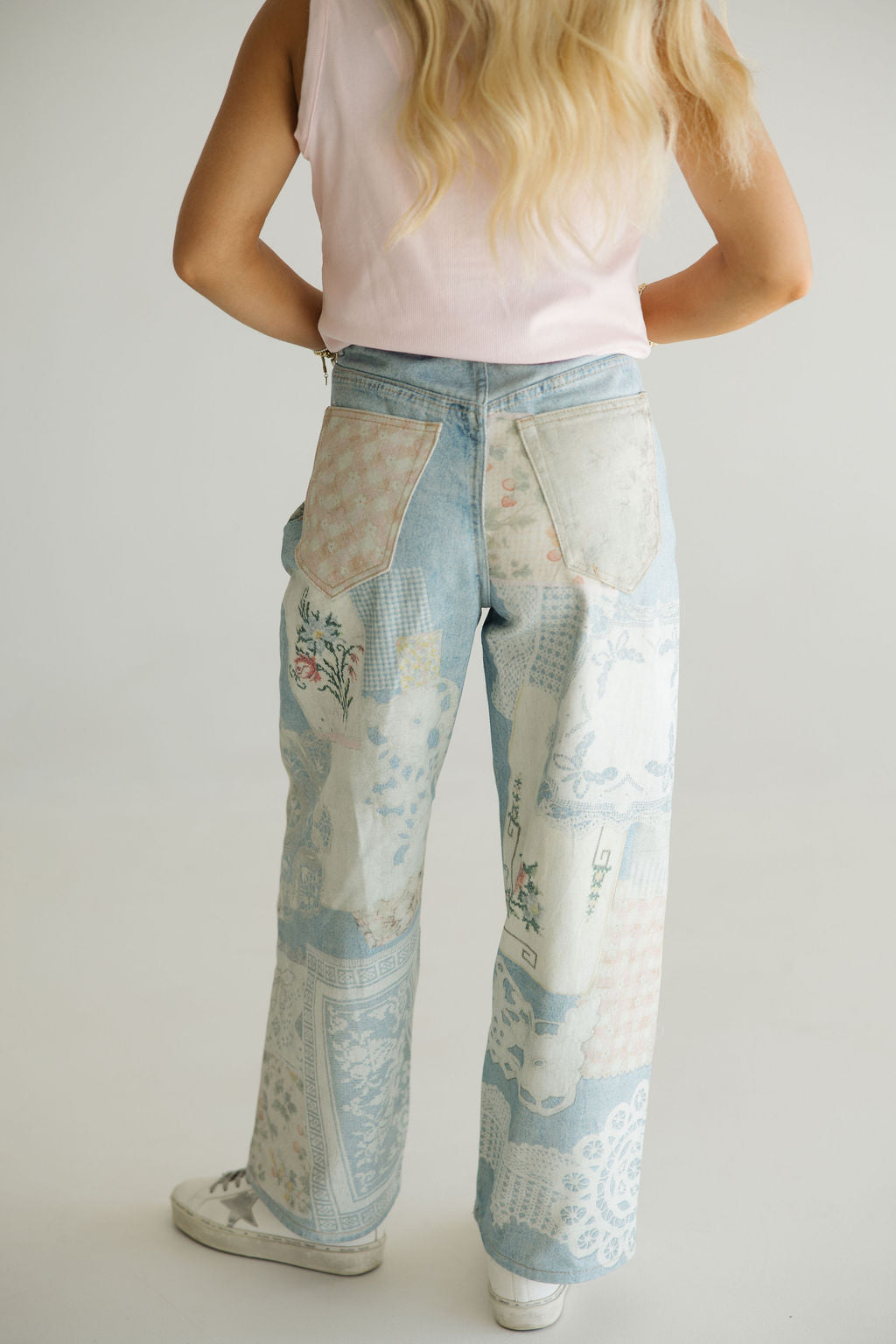Printed Patchwork Denim Pants