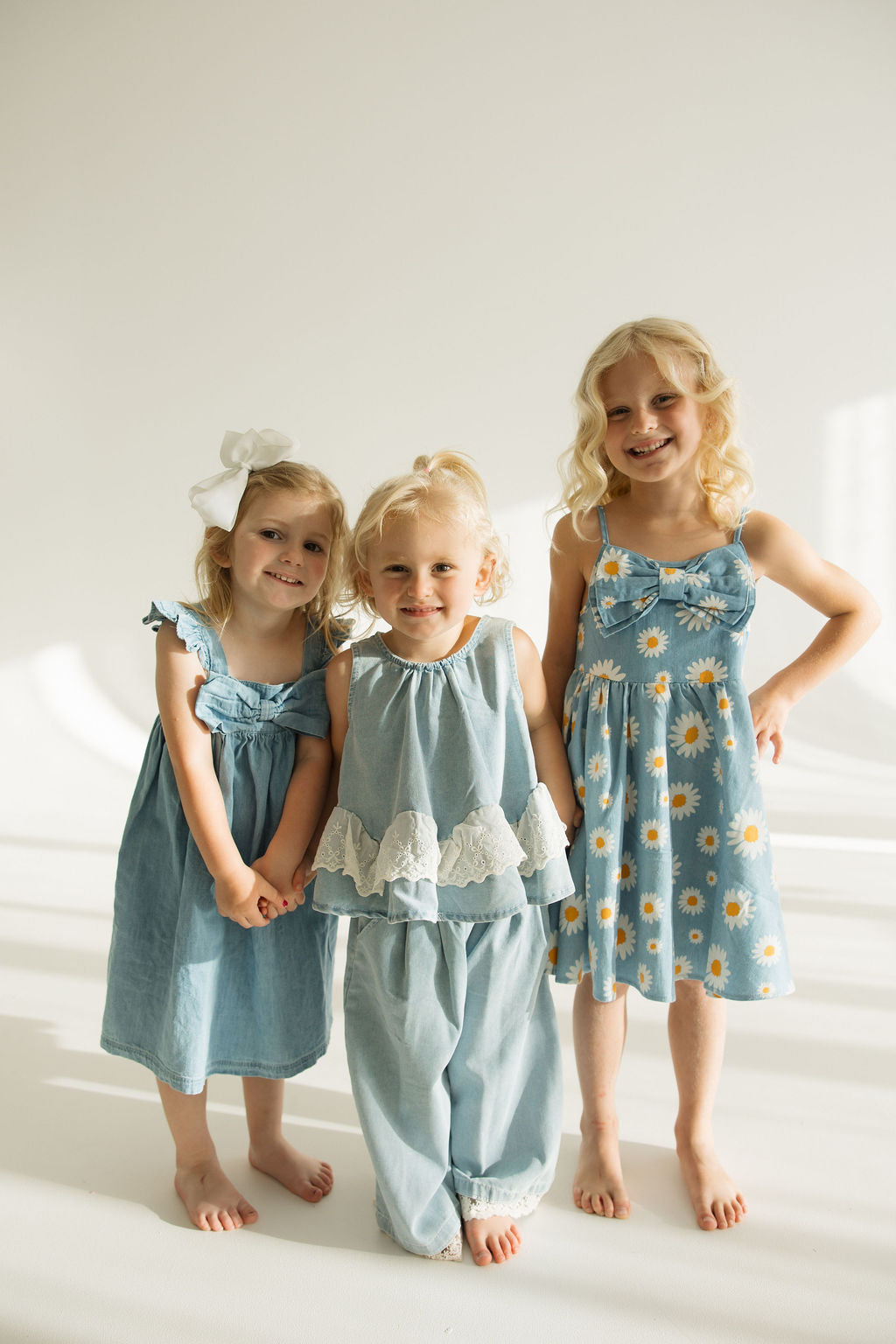 Denim Flutter Bow Woven Dress