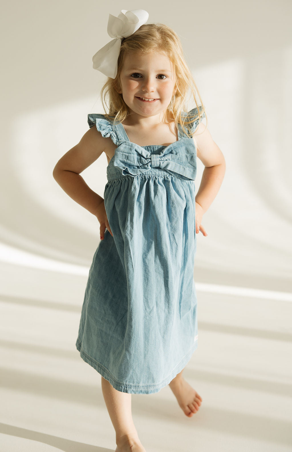 Denim Flutter Bow Woven Dress