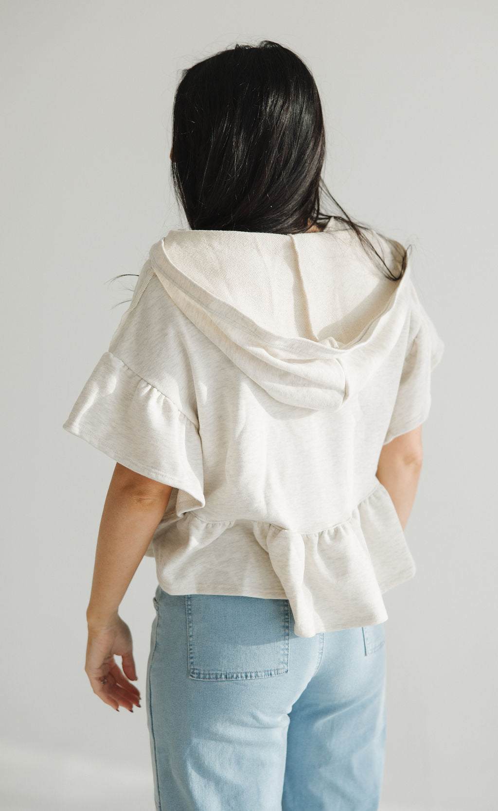 On The Go short sleeve ruffled hoodie