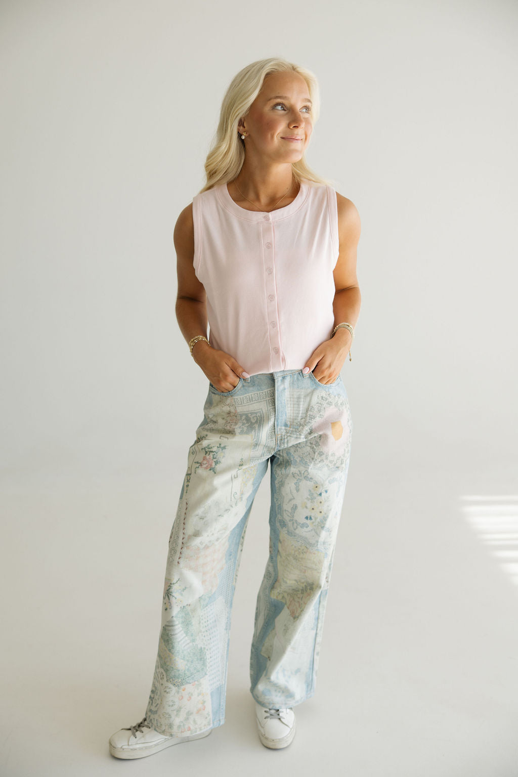 Printed Patchwork Denim Pants