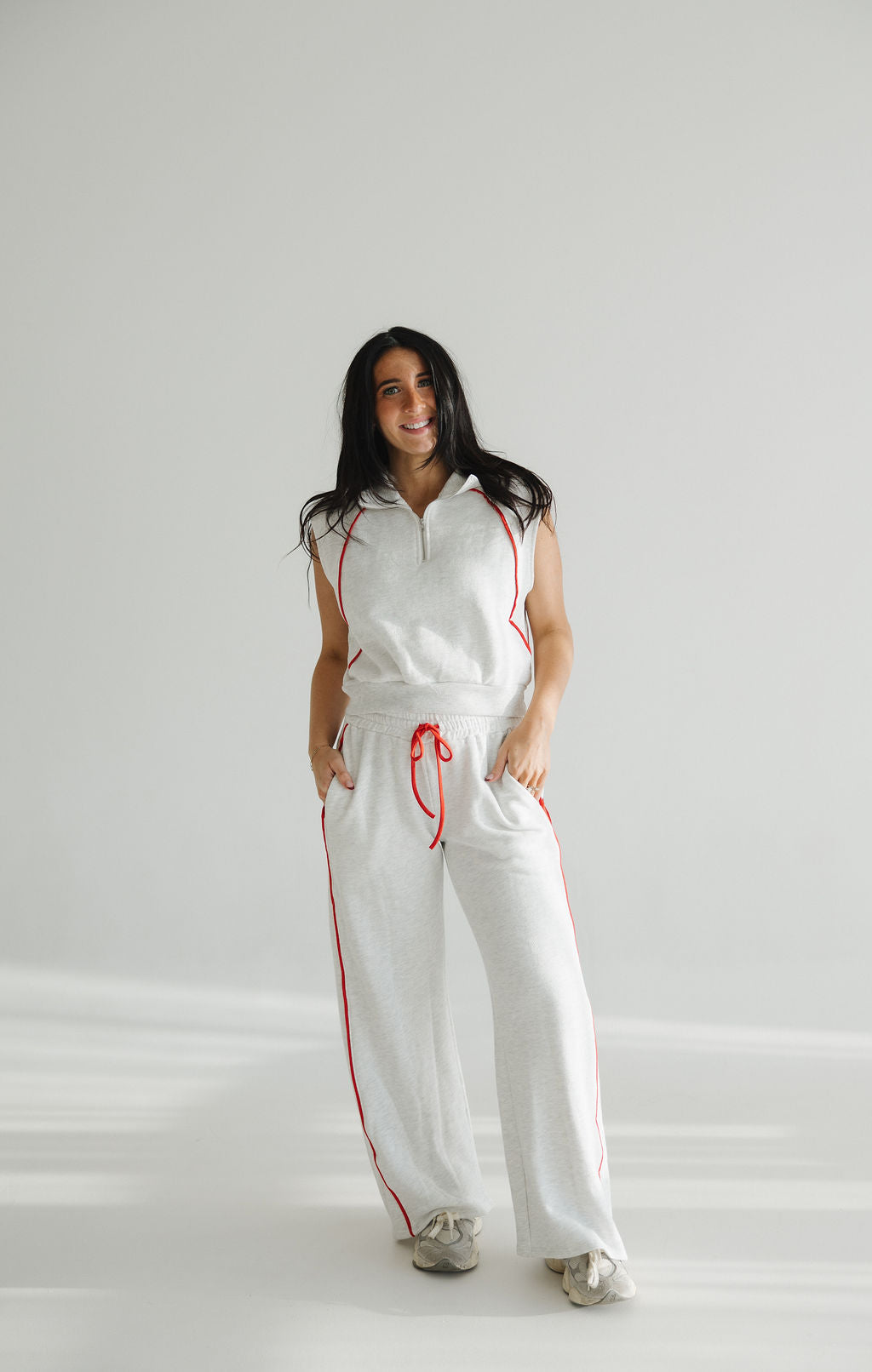 On The Track Pant Set | Ash/Red
