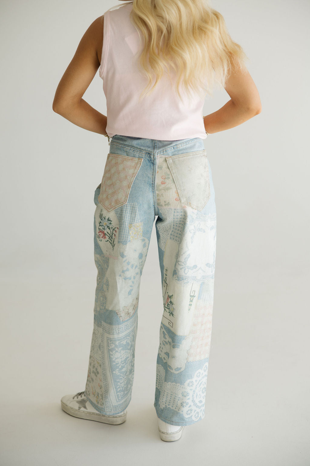 Printed Patchwork Denim Pants