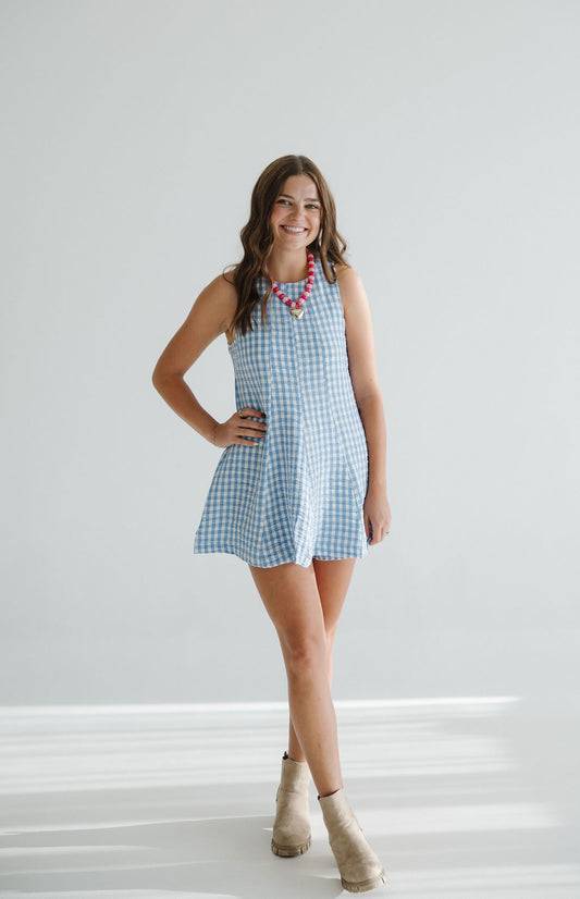 Falling For Gingham Romper | Blue