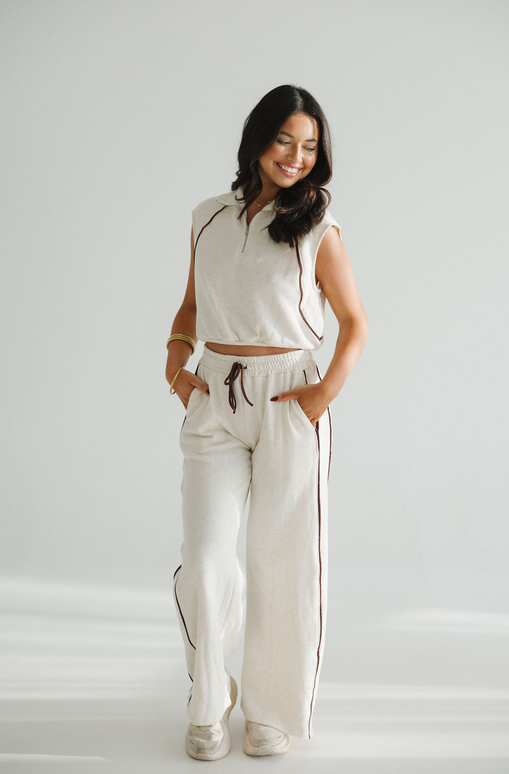 On The Track Pant Set | Cream/Brown