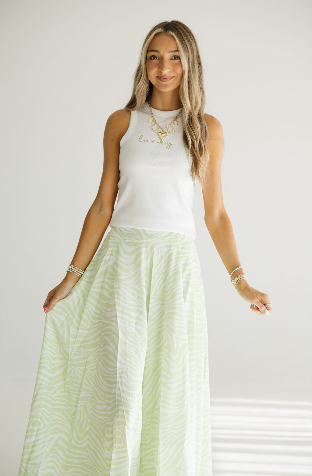 Zebra Wide Leg Pant | Lime